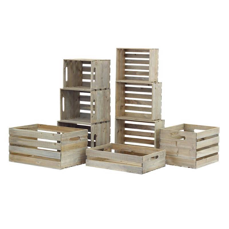 lot 6761 image: Nested Wood Crate Set in Weathered Gray (9-Pack)