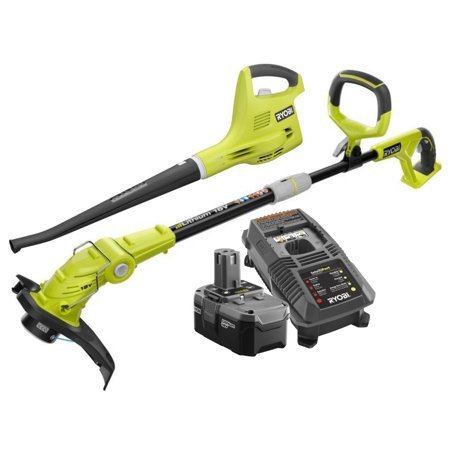 lot 6768 image: Ryobi Lawn Equipment ONE 18-Volt Lithium-ion String TrimmerEdger and BlowerSweeper Combo Kit P2013