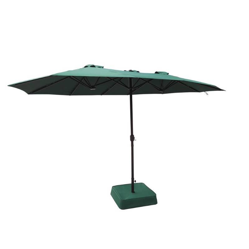 lot 6802 image: Hampton Bay 8.8 ft. x 14 ft. Triple Vent Market Patio Umbrella in Hunter Green with Sand Bag Base