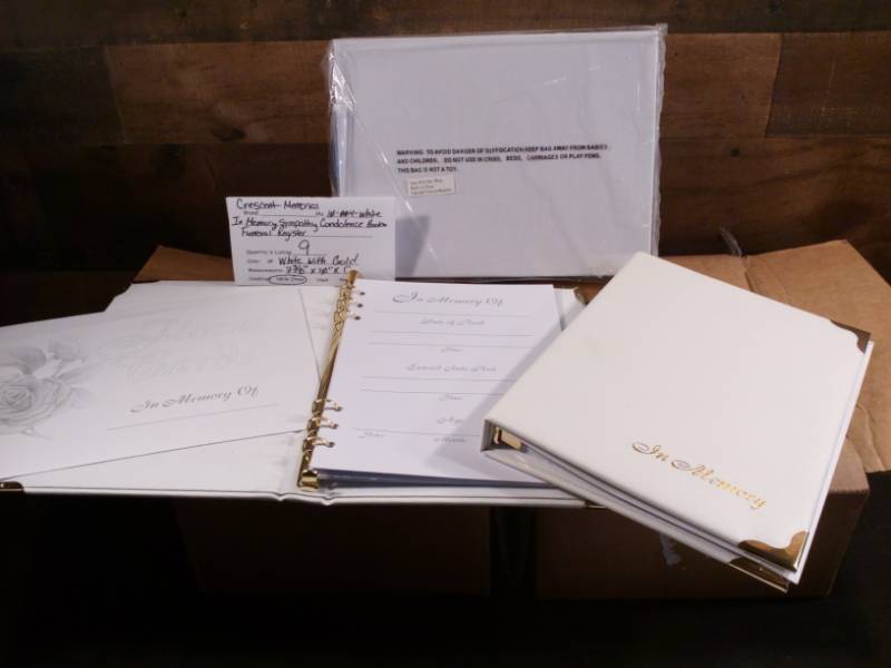 lot 136 image: Crescent Memorial 10-004-white In Memory Sympathy Condolence Book Funeral Register