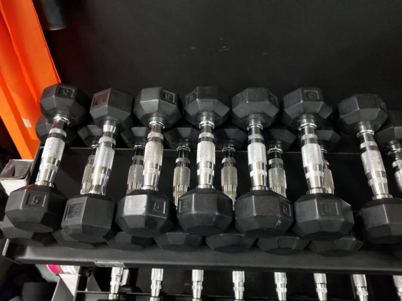 lot 1784 image: 7 Sets of 5 lb Dumbbells