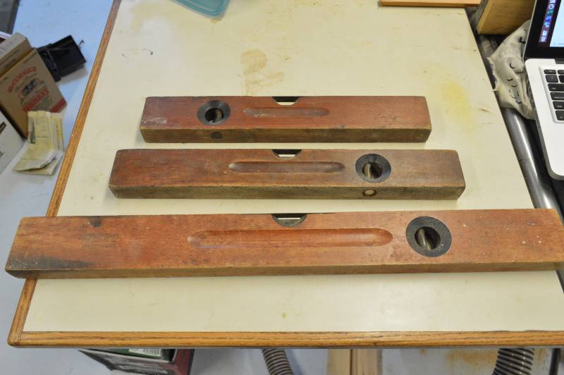 lot 6833 image: 3 Stanley Wooden Levels - No, 104, No 104, No. 0