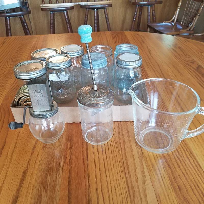 lot 6944 image: 2 Nutchoppers, Measuring Cup, and Assorted Canning Jars