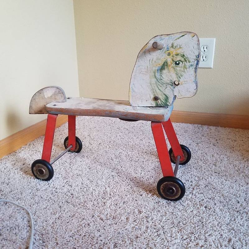 lot 6950 image: Old ride on horse toy