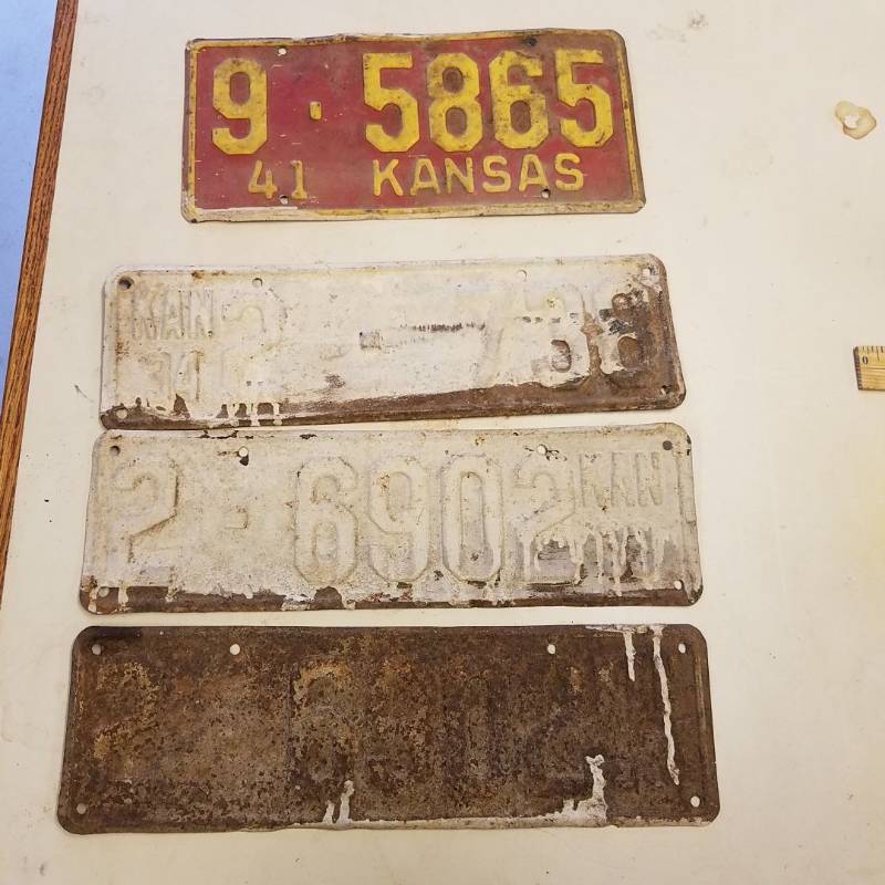 lot 7063 image: old license plates - (2) 1933, 1934, 1941