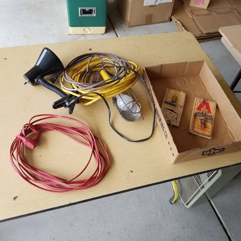 lot 7325 image: electrical cords, lights, rat traps