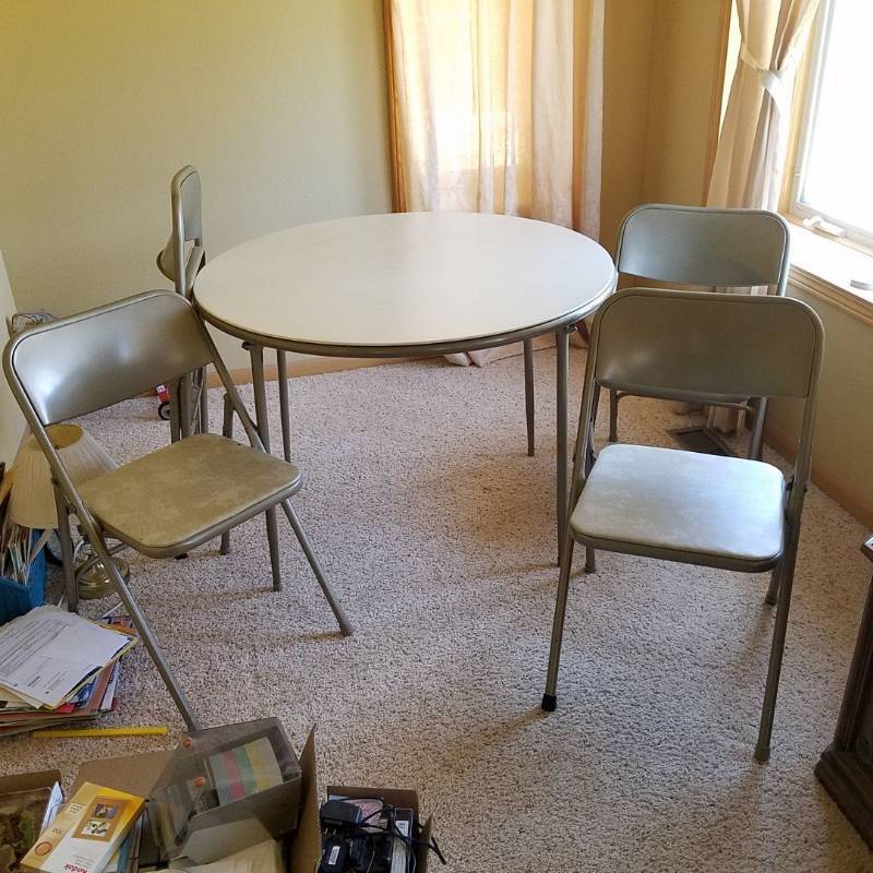lot 7353 image: round folding table with four chairs