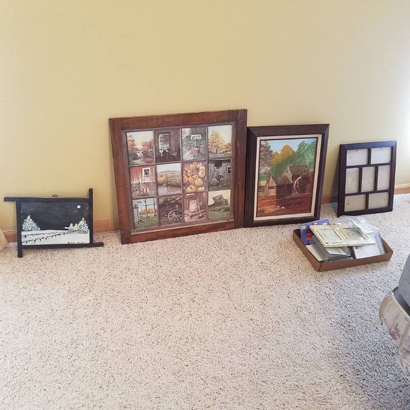 lot 7368 image: two paintings, a print, assorted picture frames