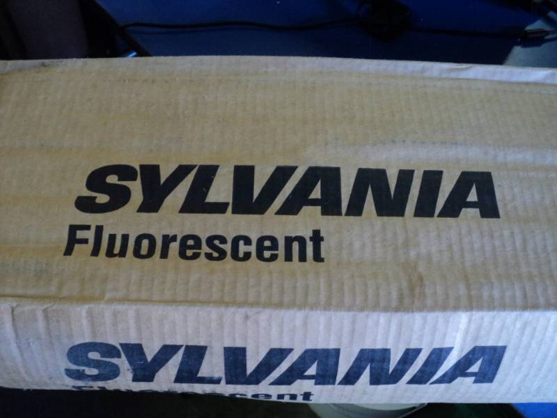 lot 9105 image: (1) box Sylvania Fluorescent Bulbs, single pin F72T12 CW, (15) bulbs in package, package has water damage