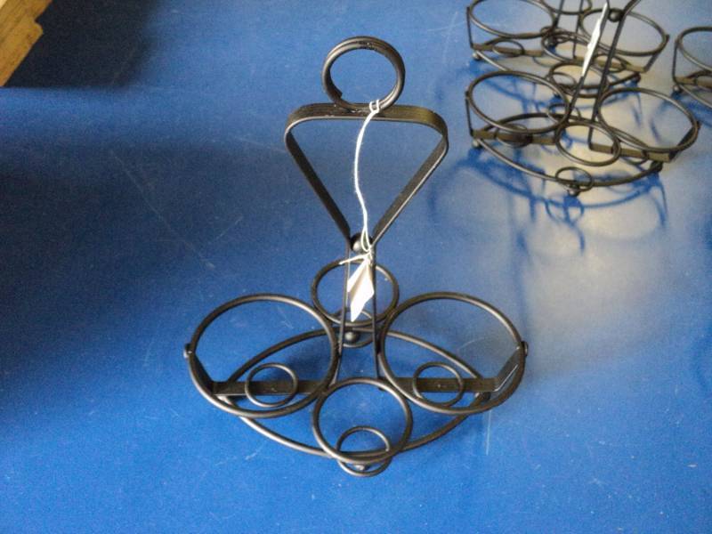 lot 8355 image: (6) ct lot Table Craft Condiment Rack, Black Powder Coated, holds (2) S & P shakers, 1.6 diameter, (2) Cheese or other shakers, 3 diameter