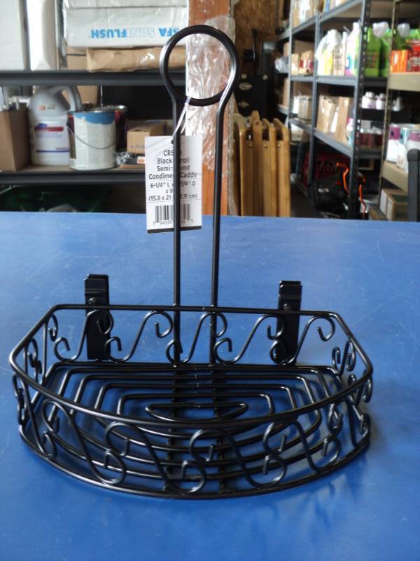 lot 8376 image: (1) box of (2) American metal Craft Black Scrool Semi Round Condiment Caddy, 6-14 8-14 x 9, CRS68