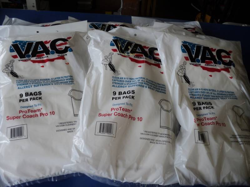 lot 8383 image: (6) ct. lot V.A.C. Vacuum bags for Pro Team Super Coach Pro 10, (9) bags per package