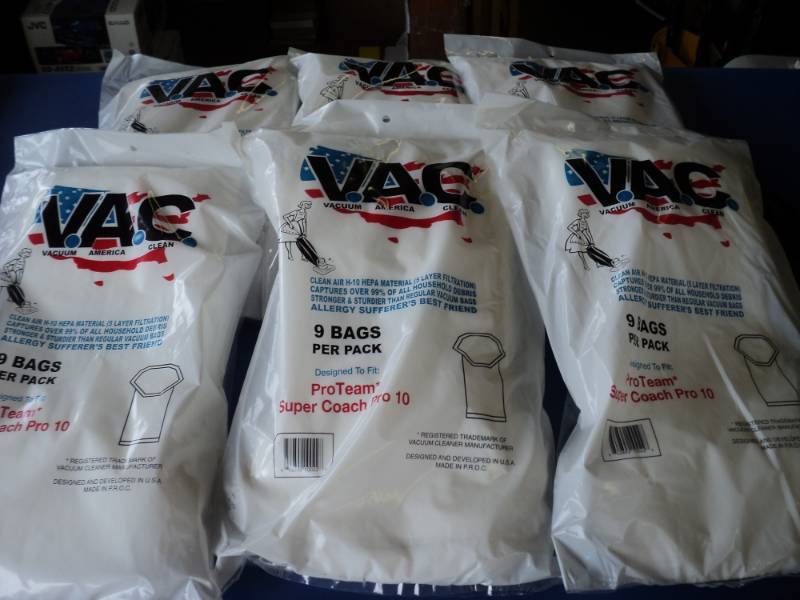 lot 8384 image: (6) ct. lot V.A.C. Vacuum bags for Pro Team Super Coach Pro 10, (9) bags per package