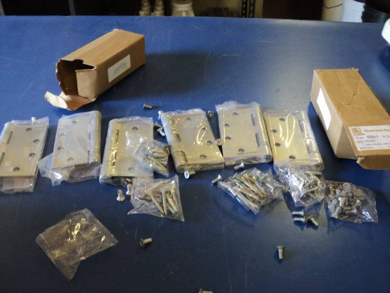 lot 9156 image: (2) boxes World Class Hinges, 4.5 x 4.5 Satin Chrome, (3) hinges per box