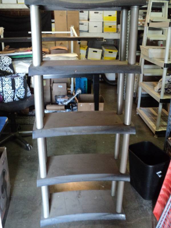 lot 9209 image: 5-shelf plastic shelf, 12 x 26 x 5 tall, black & gray, easy to assemble disassemble
