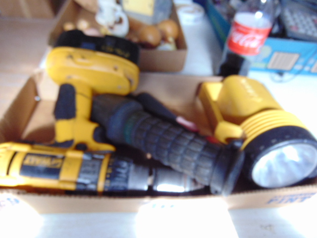 lot 18791 image: 18 Volt cordless hammer drill dewalt, and flash lights