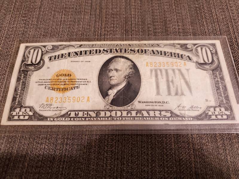 lot 7865 image: Ten Dollar Gold Certificate 1926