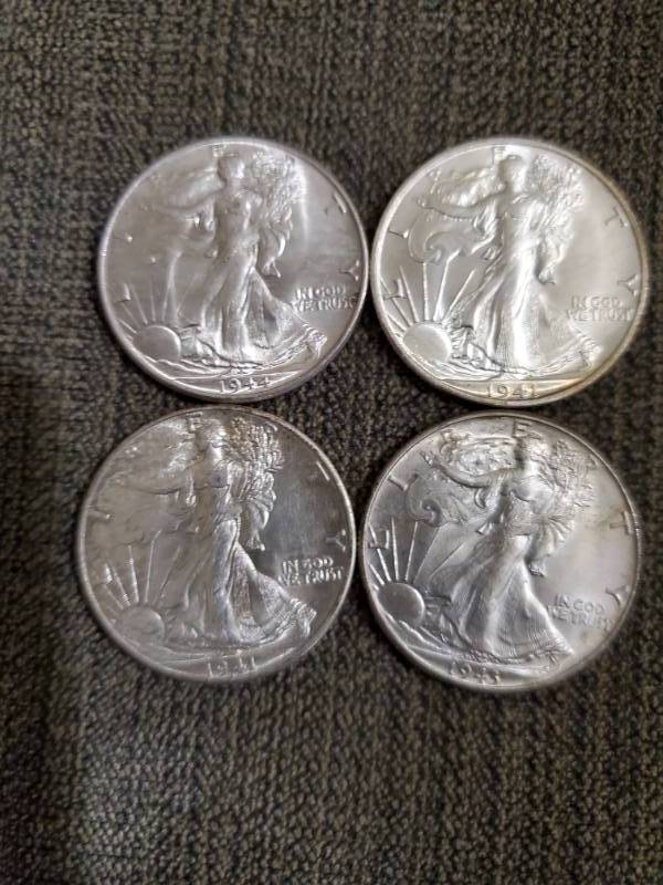 lot 6947 image: 1941 (2), 1943, 1944 Walking Liberty Half Dollar