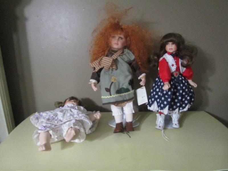 lot 7807 image: Porcelain Dolls on Stands - One Duckhouse Heirloom Doll, Baby Doll