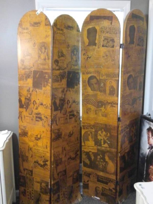 lot 7828 image: Room Divider  Screen with Vintage Advertising on it.