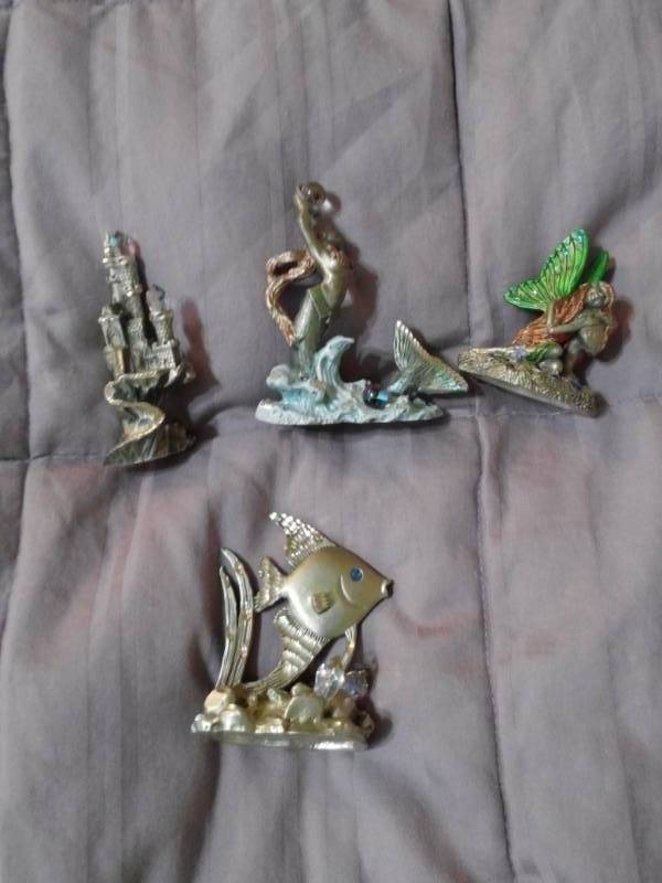 lot 7854 image: Pewter Mermaid Fish and Castle Figurines