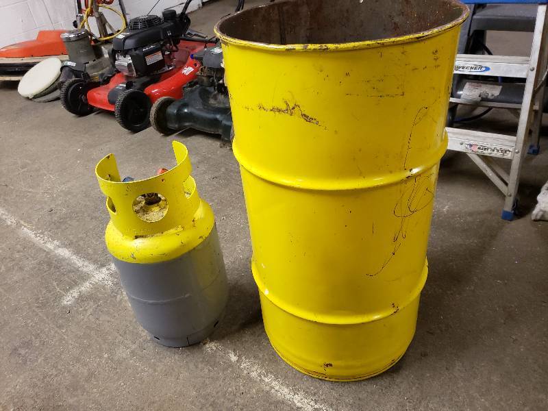 lot 2402 image: Yellow Metal Trash Can and Recovery Tank