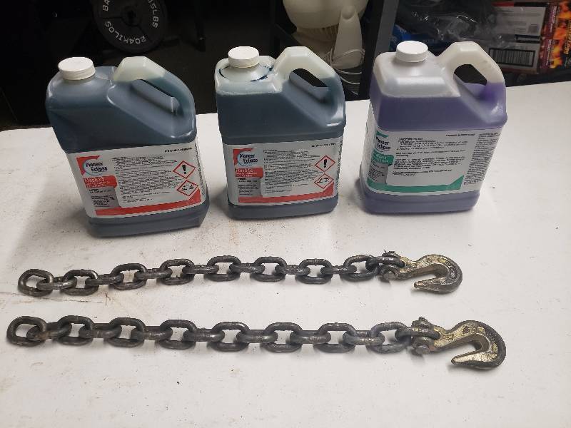 lot 2439 image: Floor Stripper, All Purpose Cleaner, and 2 Chain Hooks