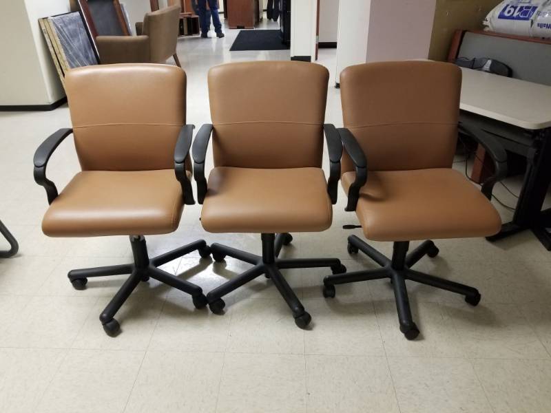 lot 4381 image: 3 Brown Leather Computer Chairs