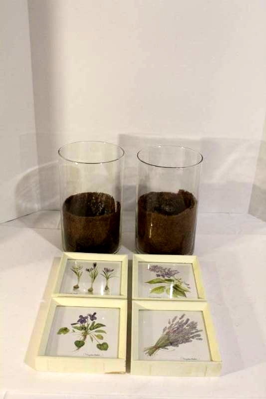 lot 1505 image: (4) Hallmark Flower Pictures and (2) Large Hurricane Planters