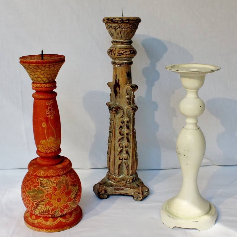 lot 1576 image: (3) Decorative candle sticks