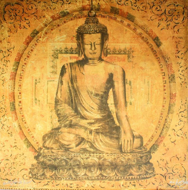 lot 1540 image: Liz Jardine Large Buddah Painting on Canvas Signed