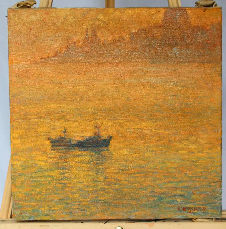 lot 1545 image: Boats on Water - Original painting on Canvas - Signed