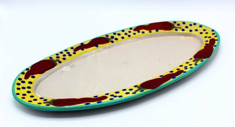 lot 1430 image: 16 Red Chile Serving Platter Stephen Kilborn SK Taos NM Collectible Studio Pottery Hand Painted