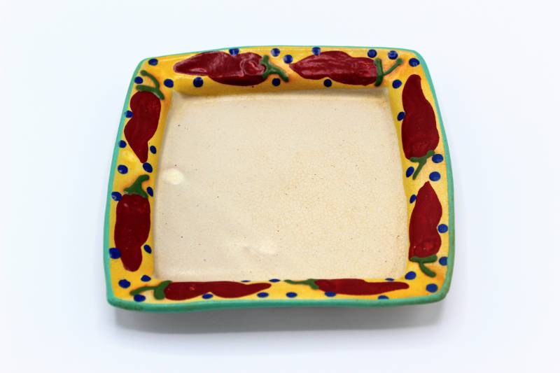 lot 1432 image: 7 Square Red Chile Plate Stephen Kilborn SK Taos NM Collectible Studio Pottery Hand Painted