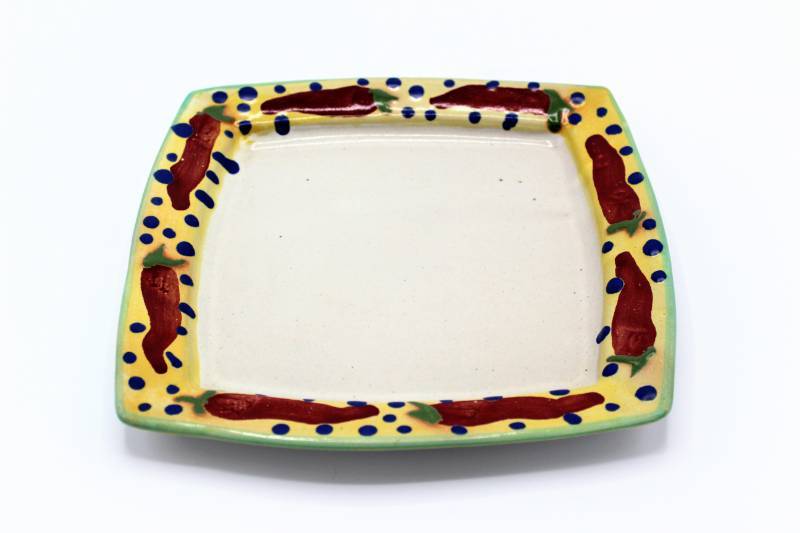 lot 1434 image: 9 Square Red Chile Plate Stephen Kilborn SK Taos NM Collectible Studio Pottery Hand Painted