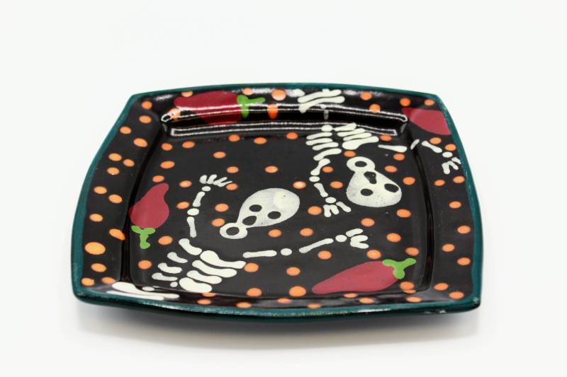 lot 1439 image: 9 Square Day of The Dead Plate Stephen Kilborn SK Taos NM Collectible Studio Pottery Hand Painted