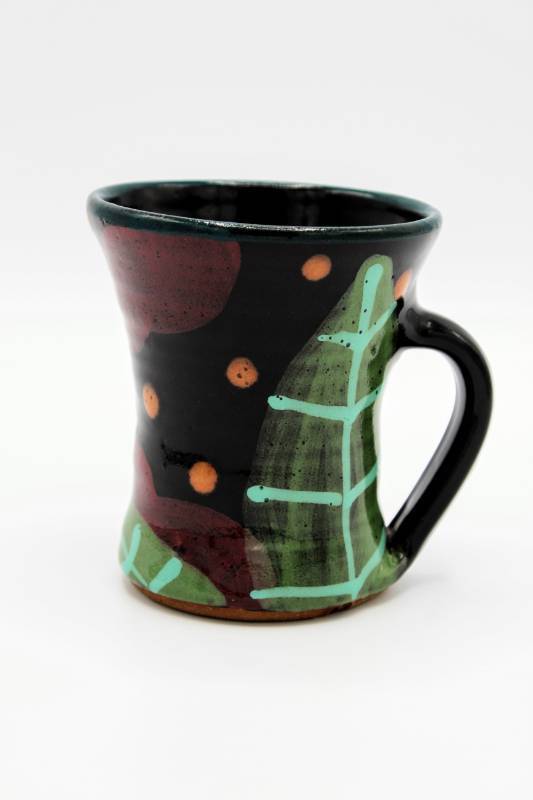 lot 1445 image: Flower Black Mug Stephen Kilborn SK Taos NM Collectible Studio Pottery Hand Painted