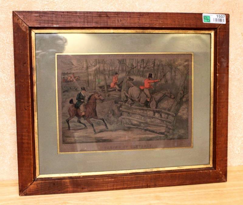 lot 1507 image: Framed Picture of a Fox Hunt - Taking It Cleverly
