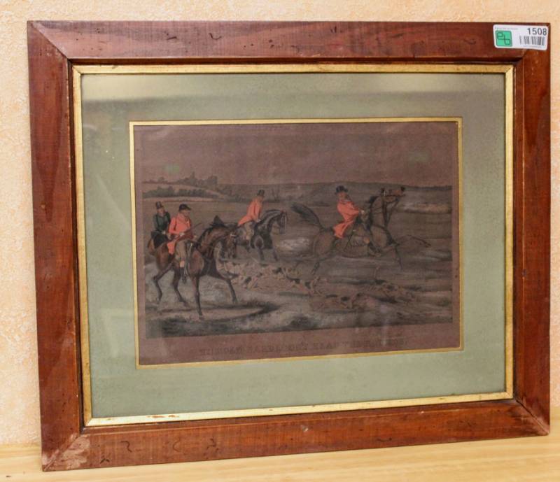 lot 1508 image: Framed Picture of a Fox Hunt - Hi Hold Hard Dont Head The Hounds
