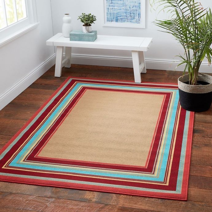 lot 5523 image: Miami Border Stripe 8-Foot x 10-Foot IndoorOutdoor Area Rug in Beige Multi