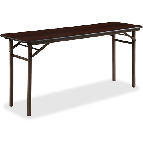 lot 5532 image: Lorell Mahogany Folding Banquet Table - Rectangle - 60in. x 18in. - Melamine, Steel - Mahogany Top
