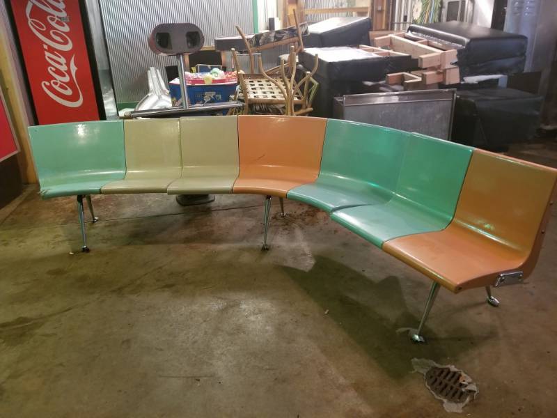 lot 2023 image: Vintage Bowling Lane Benches and Monitor