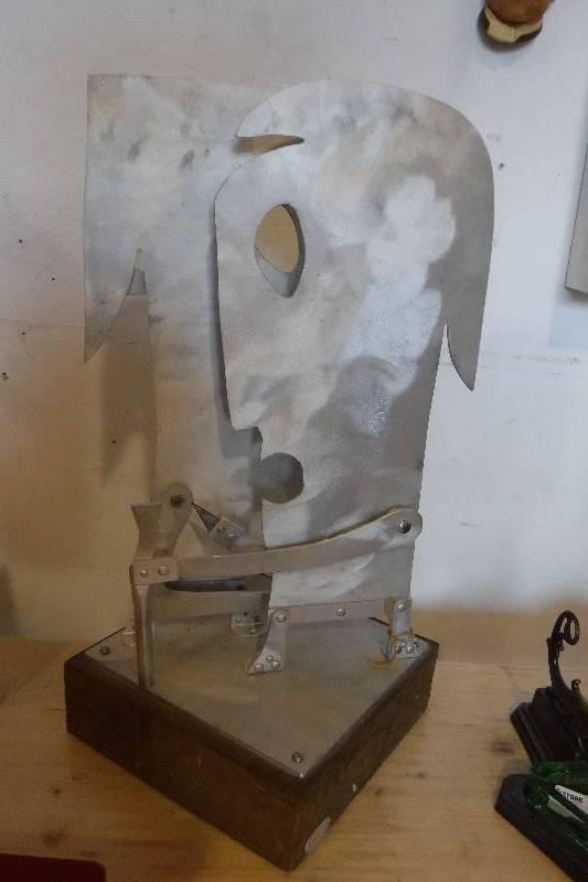 lot 3158 image: Numbered metal and wood table top sculpture