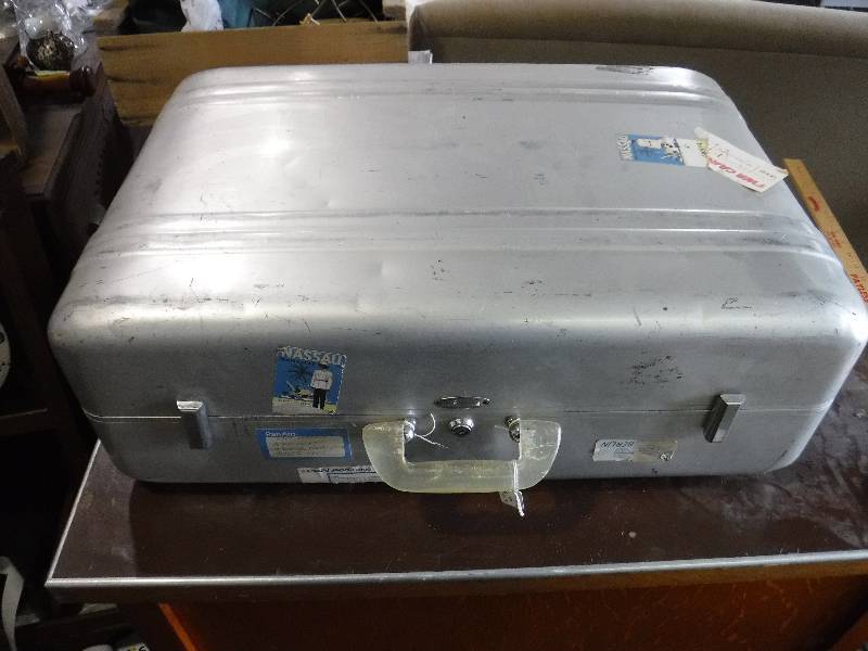lot 2190 image: Halliburton pilots case metal suit case with Pan Am stickers as well as travel stickers
