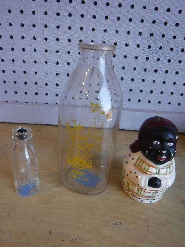 lot 3067 image: Milk bottle and Aunt Jamimia pepper shaker