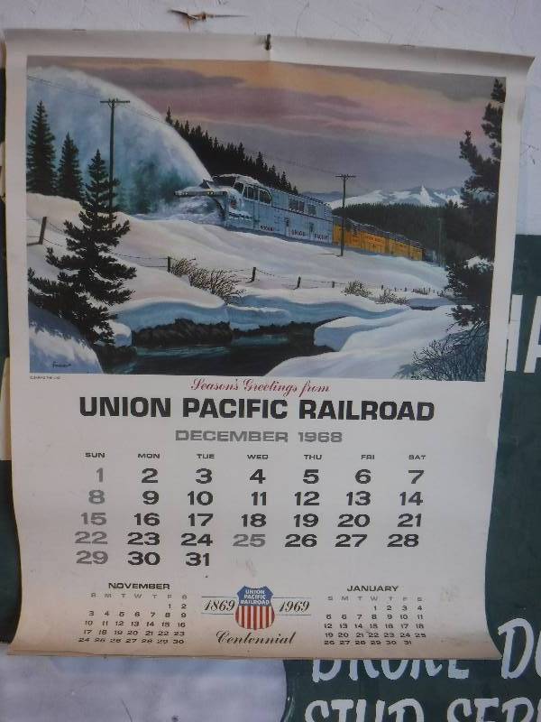 lot 3083 image: 1968 and 1969 Union Pacific Railroad wall calendars