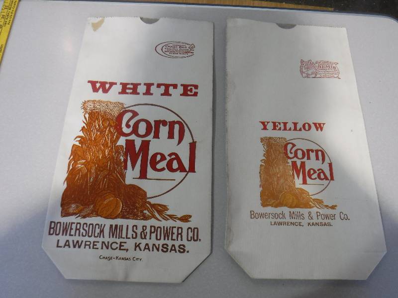 lot 3090 image: Bowersock Mills and power company Corn meal bags Lawrence Kansas