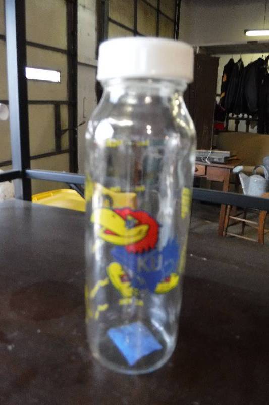 lot 3284 image: Kansas Jayhawks glass baby bottle