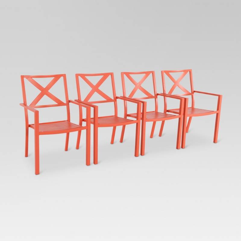 lot 6731 image: Patio Dining Chair Afton Metal Stack Patio Chair Coral 4 Pack Threshold