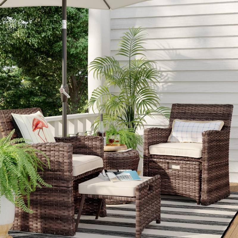 lot 6753 image: Halsted 5-pc. Wicker Small Space Patio Furniture Set - Tan - Threshold